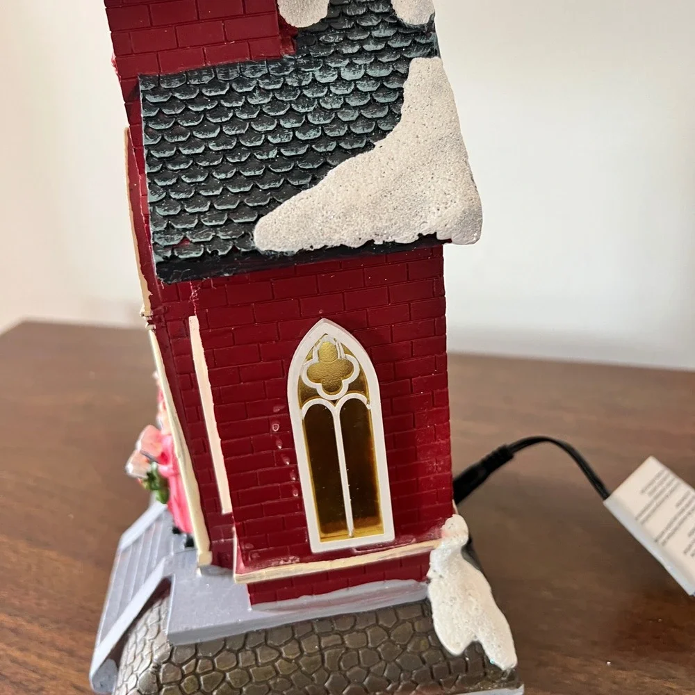 Costco Lighted Christmas Village Church with Carolers Red Brick Winter Decor